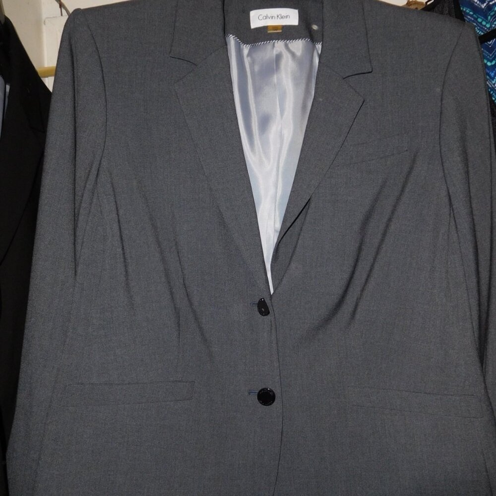 NWT CALVIN KLEIN GRAY SUIT JACKET BLAZER 24W WOMENS